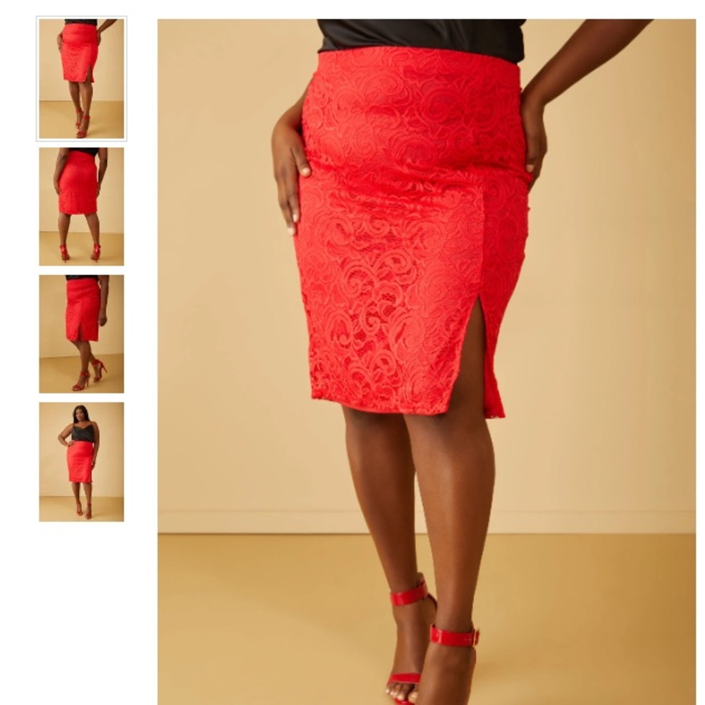 Women’s red lace pencil skirt size 18/20. New with tags. From Ashley Stewart